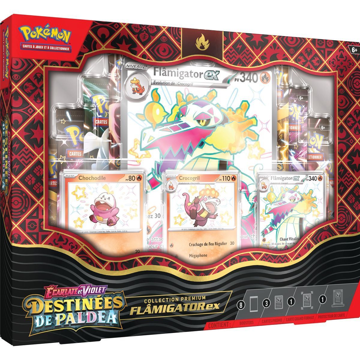 Item Premium-Sammelbox – Fates of Paldea – Flâmigator EX – FR – [SV4.5][EV4.5] – Pokémon