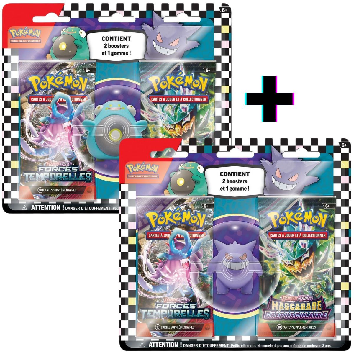 Item Set mit 2 Radiergummi-Blistern „Back to School“ Gengar & Ampibidou – FR – Pokémon