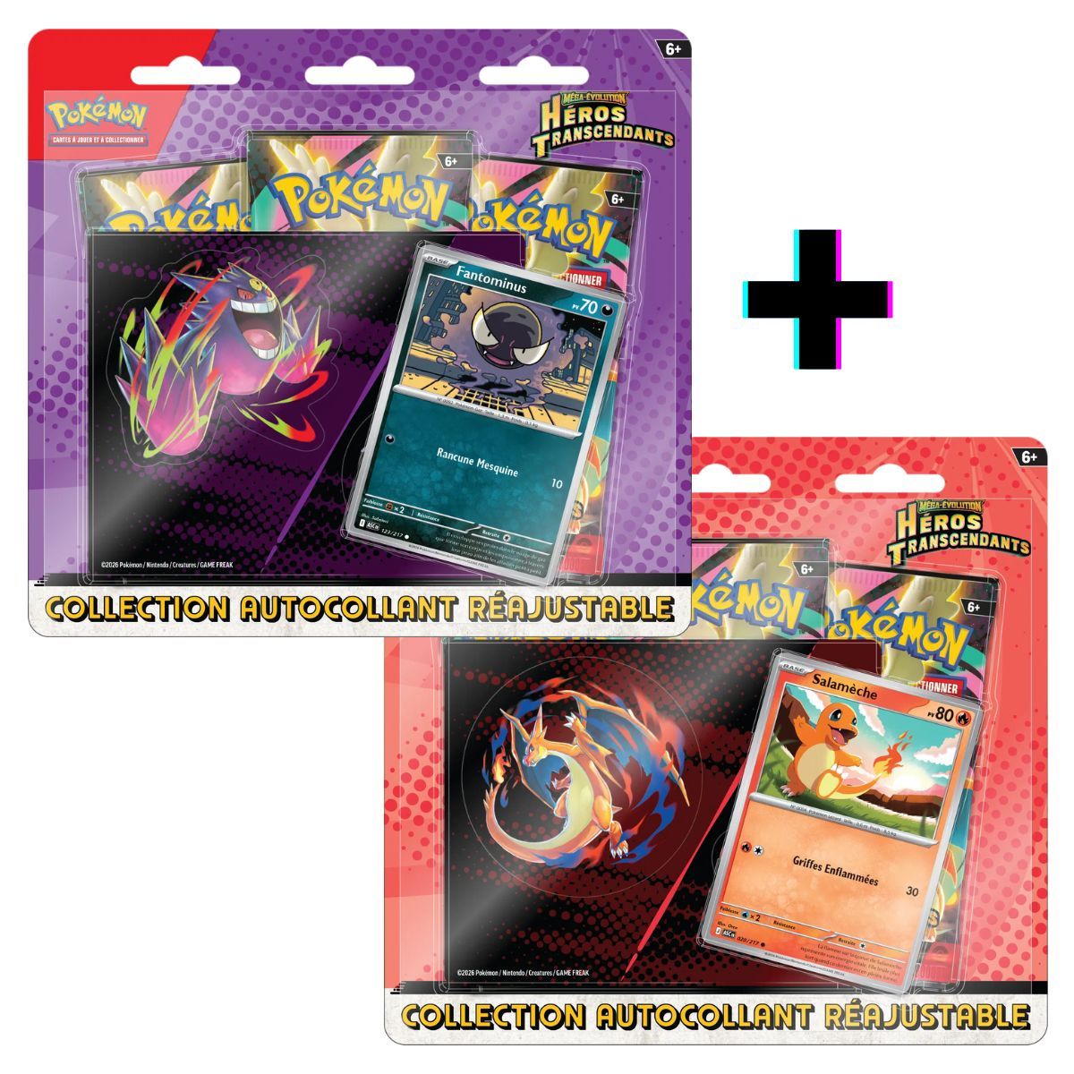 Item 2er-Pack Gastly/Glumanda-Tripack – [ME2.5] Transzendente Helden – Wiederverschließbare Sticker-Kollektion – FR – Pokémon
