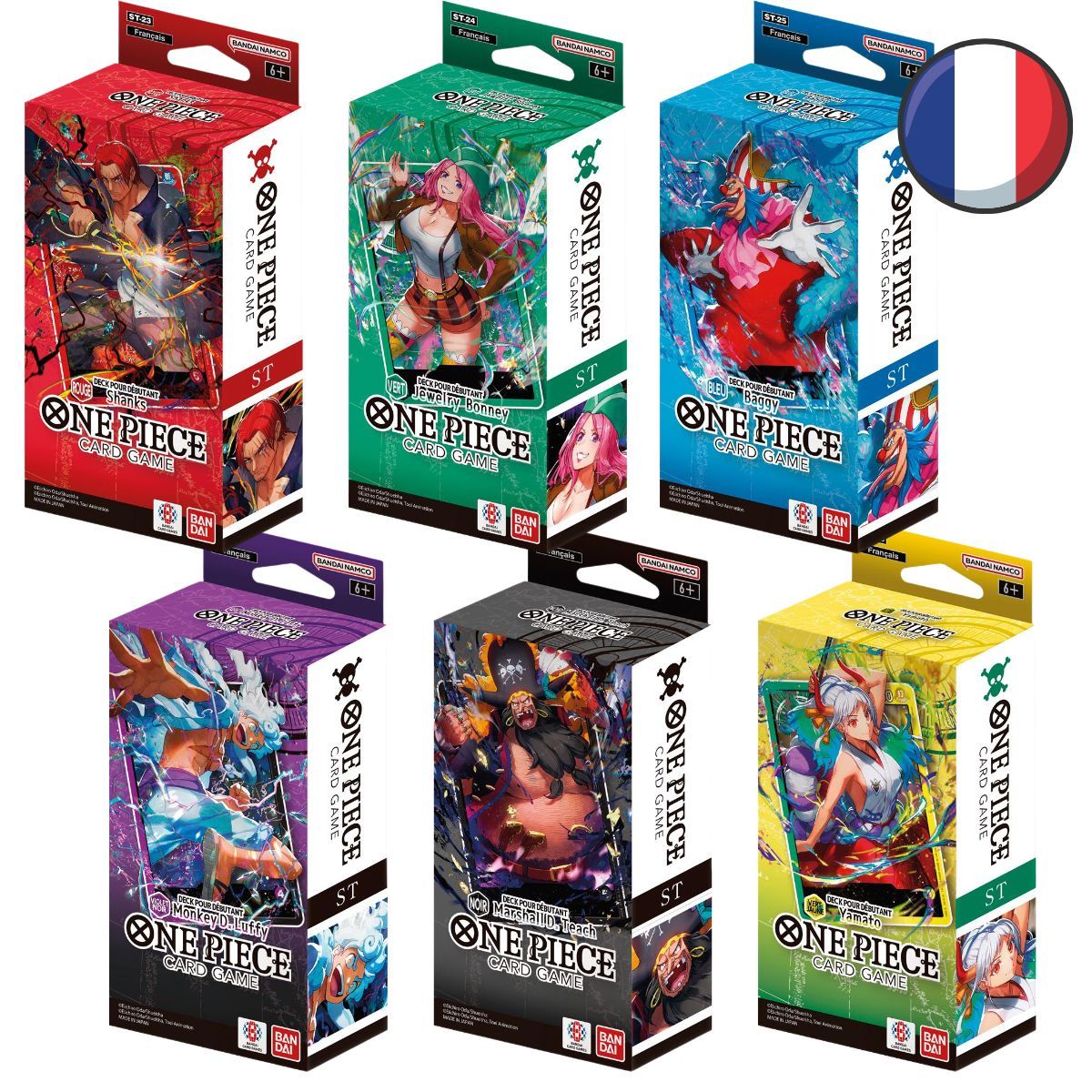 One Piece CG – Set mit 6 Anfängerdecks ST-23 bis ST-28 – FR