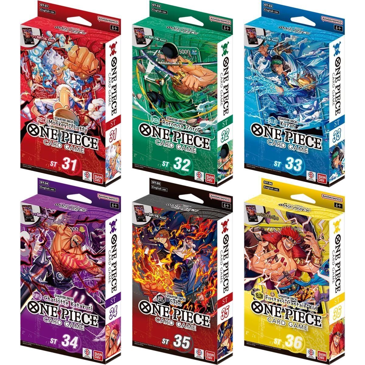 One Piece CG – Anfängerdeck-Set mit 6 Karten (ST-31 bis ST-36) – EN