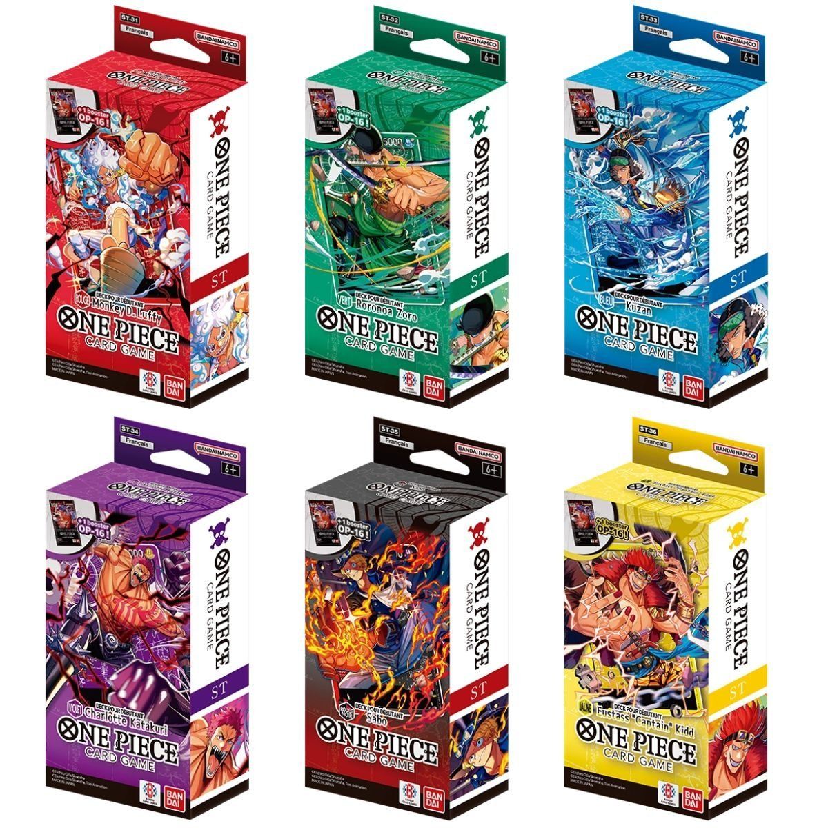 One Piece CG – Anfängerdeck-Set mit 6 Karten (ST-31 bis ST-36) – FR